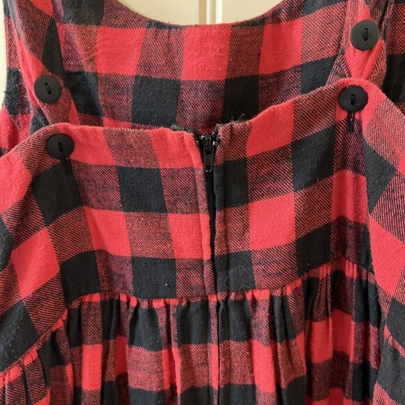 Red Black Buffalo Plaid Sleeveless Midi Dress FADS Cotton 4P Jumper Sundress - Picture 6 of 14